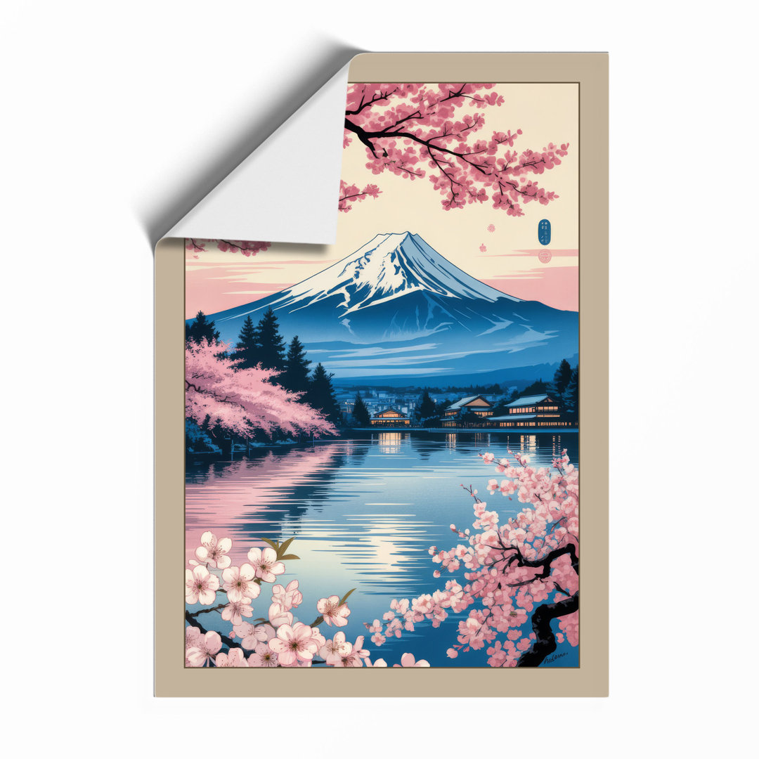 Mount Fuji in Cherry Blossom Japandi - Framed Print
