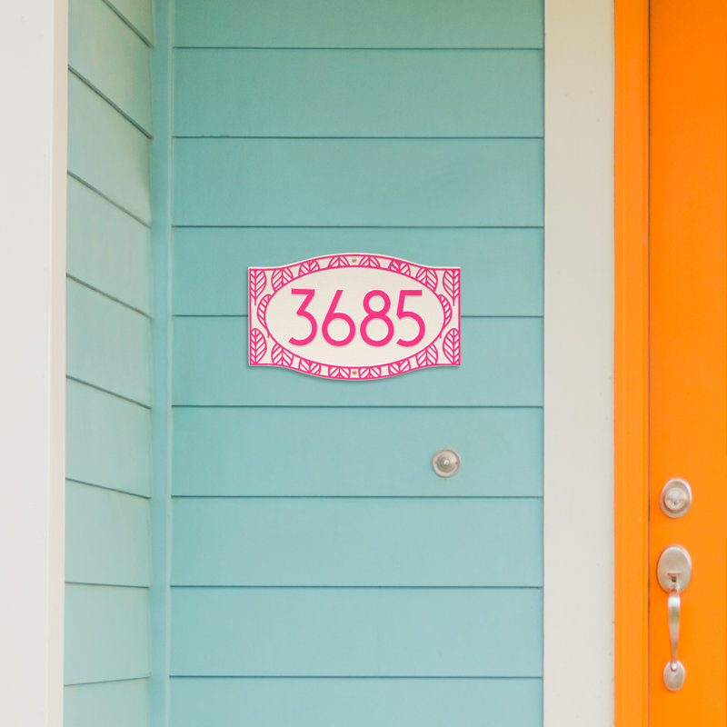 Frond Neohaus 1-Line Personalized Wall Address Plaque, Stucco/Magenta, Yes