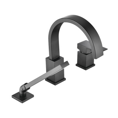 Robinet de baignoire cascade avec douche à main - noir mat monté sur le comptoir. 3 robinets de baignoire romaine, robinet de robinet en céramique noir. 10,83 po de hauteur, 1,38 po de diamètre du trou d'installation,
