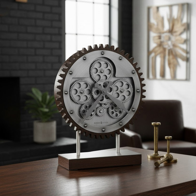 Hamish Modern & Contemporary Analog Stainless Steel Quartz Movement / Crystal Tabletop Clock in Seaside Gray