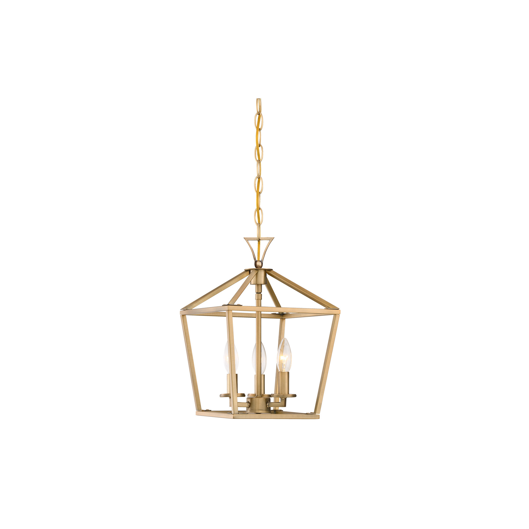 Hastings 10" W 3-Light Geometric Lantern Chandelier, Warm Brass
