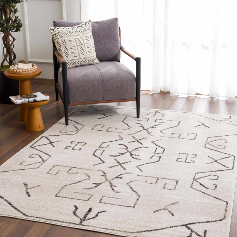 Jaschar Southwestern Beige/Black Area Rug, Rectangle 6'7" x 9'