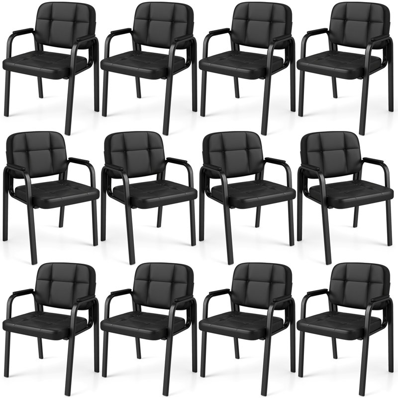 Leather Office Reception Chairs Set with Padded Armrests, Metal Frame for Home