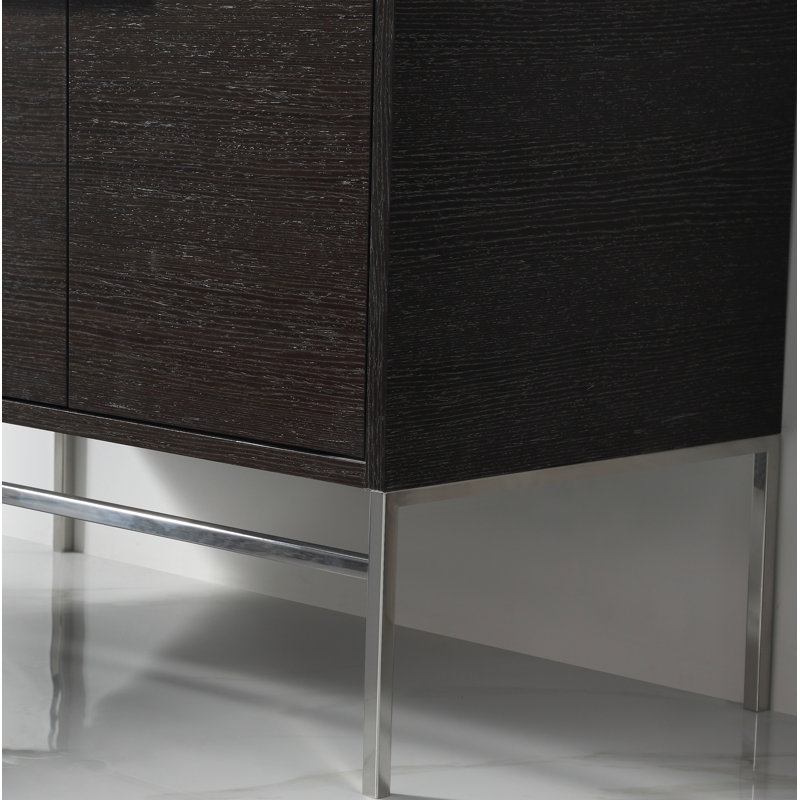 Ensemble de meuble-lavabo simple 36 po Maisie, Chrome poli, Chêne noir à grain droit
