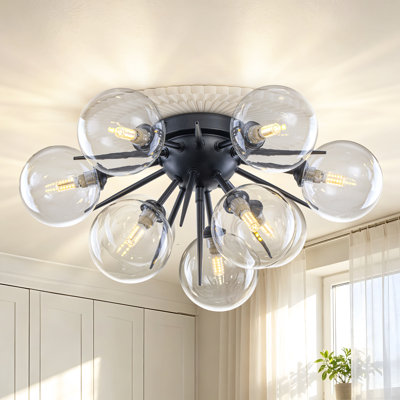 Plafonnier encastré 9 lumières en verre transparent avec ampoule à culot moderne à intensité variable avec embouts pour îlot de cuisine, salle à manger