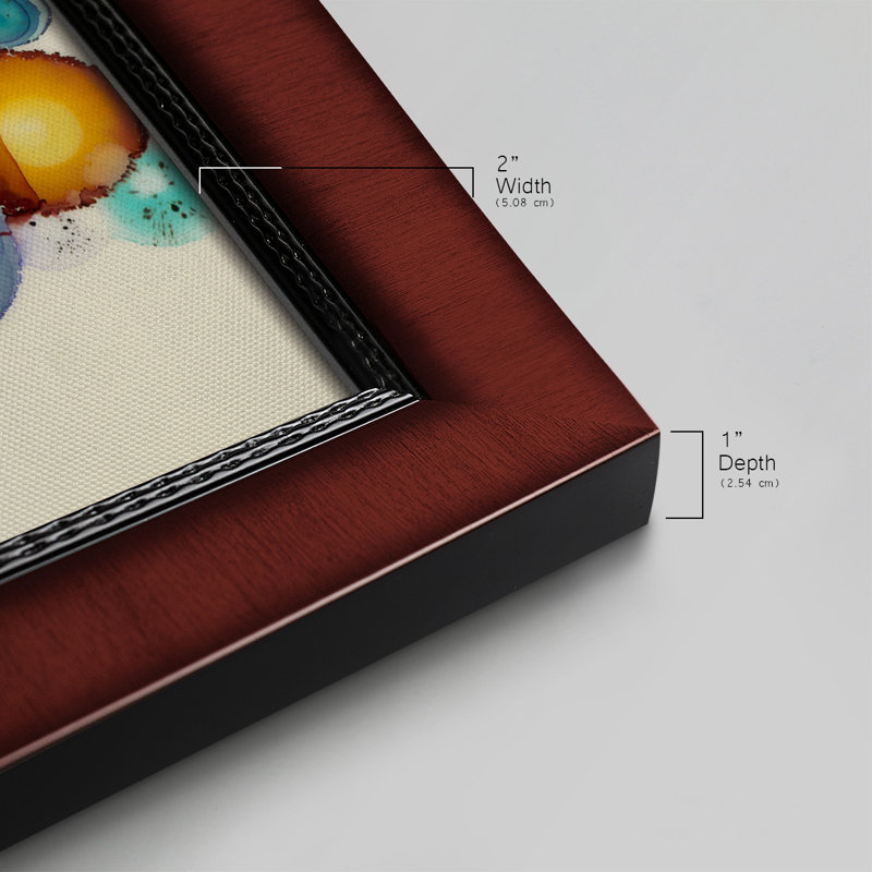 Chemin rouge sur toile, H 25 po x l 45 po x P 2,5 po, Cadre doré à motif de feuille d'or