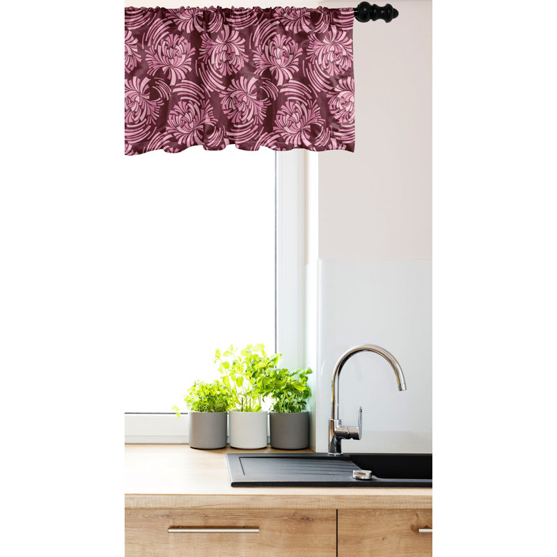 Dark Magenta and Pale Pink Satin Floral Valance Set