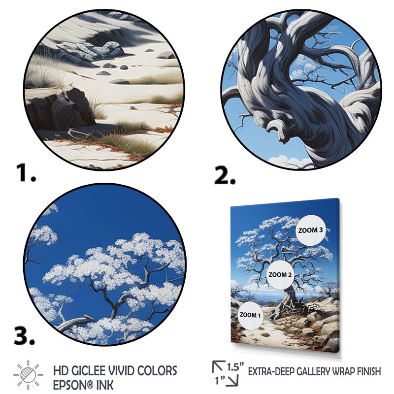 Arbre harmonie sur fond bleu - Art mural sur toile floral et botanique, L 24 po x H 32 po, Cadre naturel flottant