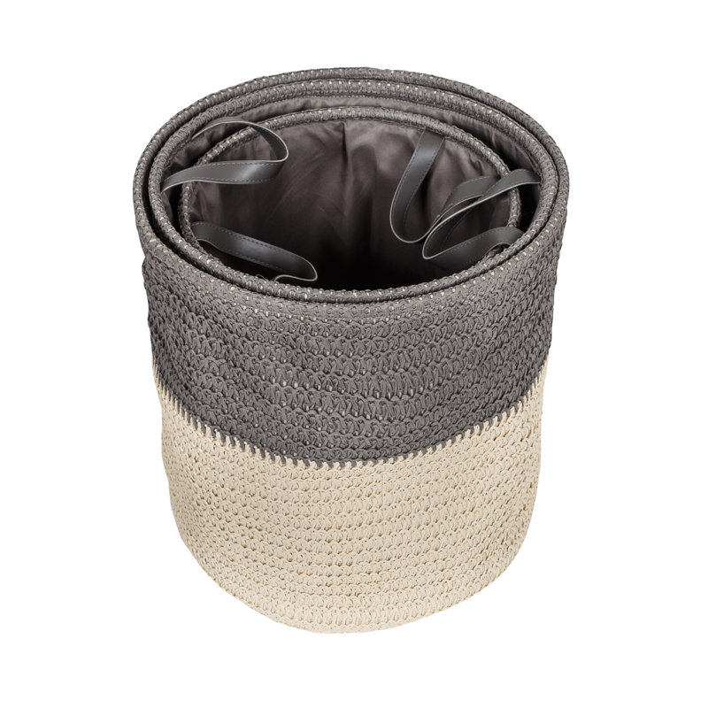 Gray and Natural Woven Collapsible Laundry Basket Set for Kids