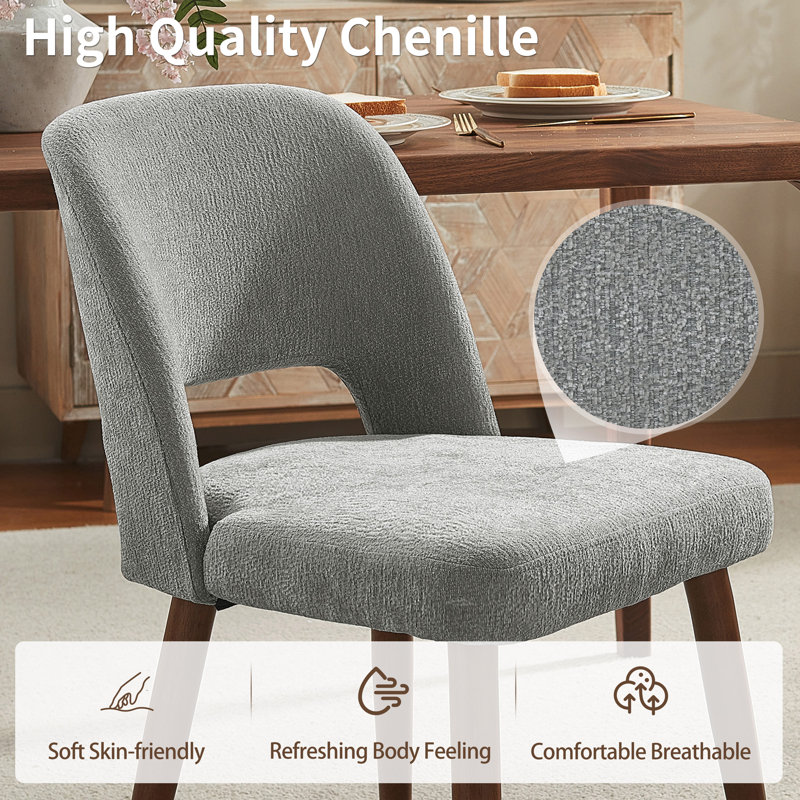 Ensemble de 2 chaises d'appoint en chenille rembourrées avec pieds en bois massif pour salle à manger, Gris