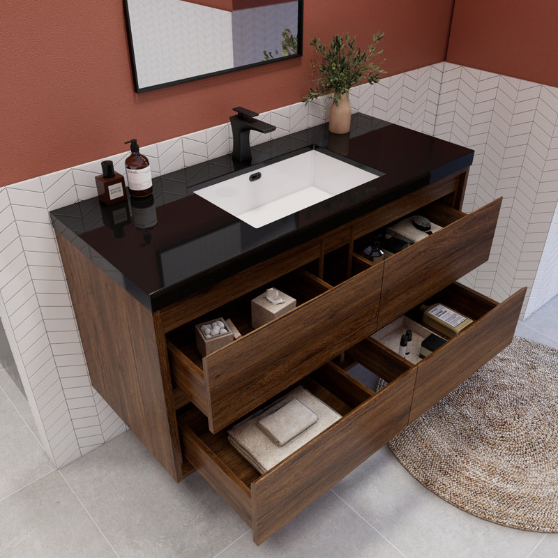 Vickye 47.24'' Single Bathroom Vanity with Plastic Top, Rose Wood