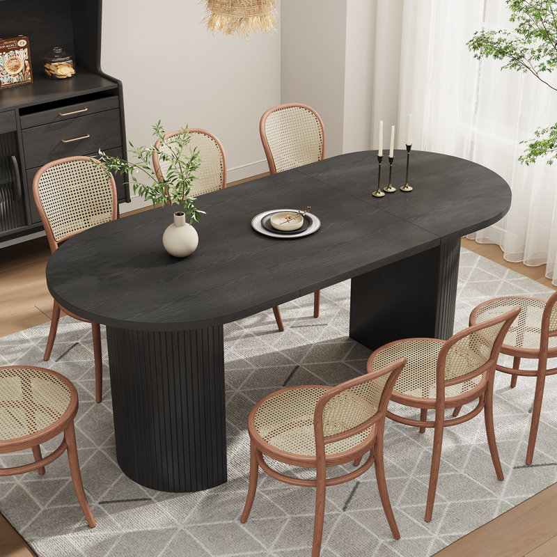 Table de salle à manger 71 "ovale avec base Tambour, Noir
