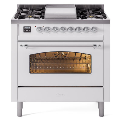ILVE Nostalgie II Series 36 inch Dual Fuel Range with 6 Burners, Griddle (Glass Door)