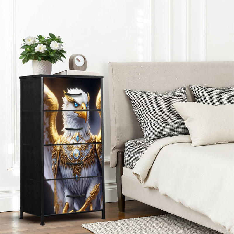4 Drawer Dresser for Bedroom, Narrow Chest of Drawers, Wooden Top and Study Iron Frame 18"x37.5"-(WxH)