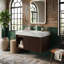 Meuble-lavabo flottant mural de 30 po avec porte cannelée 3D et tablette ouverte, armoire en contreplaqué, plateau en pierre frittée blanche de Carrare et lavabo en céramique (noyer)-1659287144-1659287148-1659287151