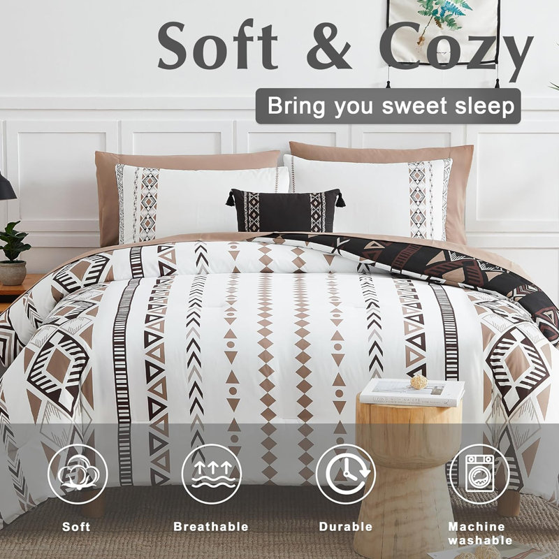 Queen Comforter Set, Boho Aztec Comforter Set 8 Pieces, Queen comforter + 2 shams + 2 pillow cases