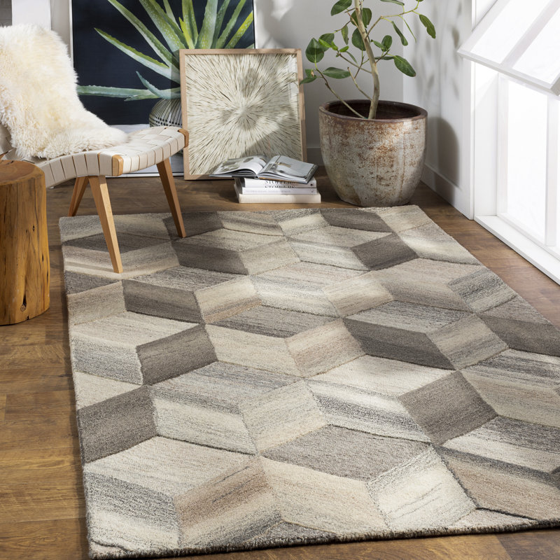 Mountain Wool Geometric Area Rug in Butter/Khaki, Rectangle 8' x 10'