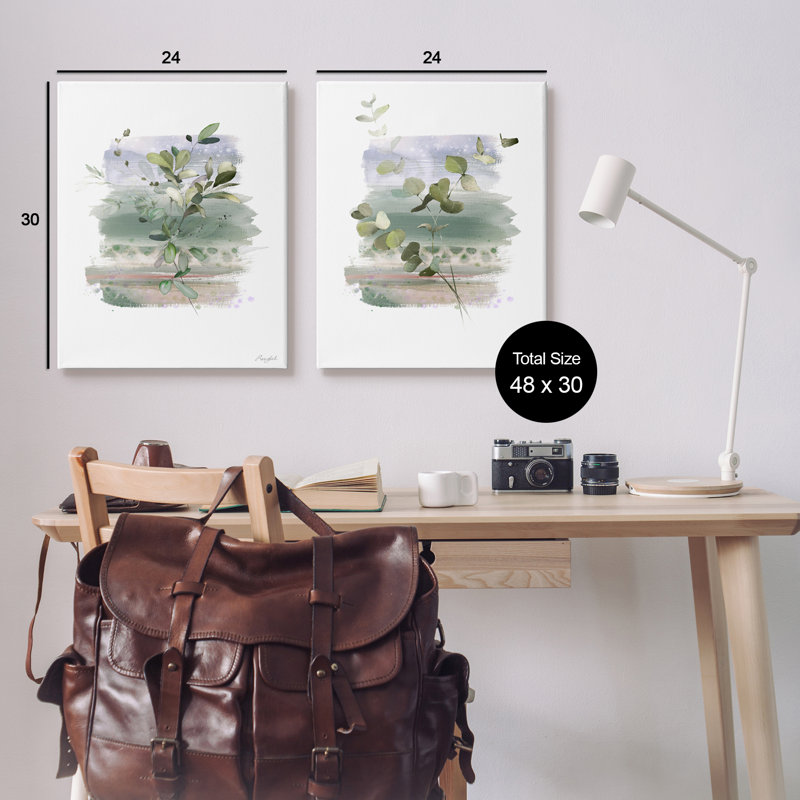 Reproduction de 2 brins botaniques modernes sur toile, 2 pièces, par Roozbeh, H 30 po x l 24 po x P 2 po