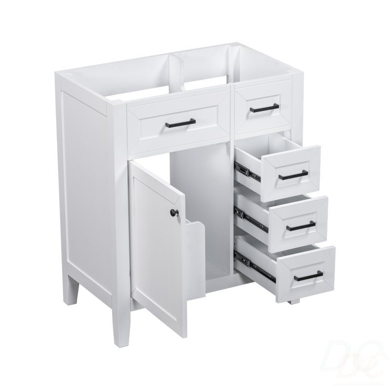 Meuble-lavabo de 30 po sans lavabo, base d'armoire seulement, armoire de salle de bain avec tiroirs, structure solide et panneau de fibres à densité moyenne