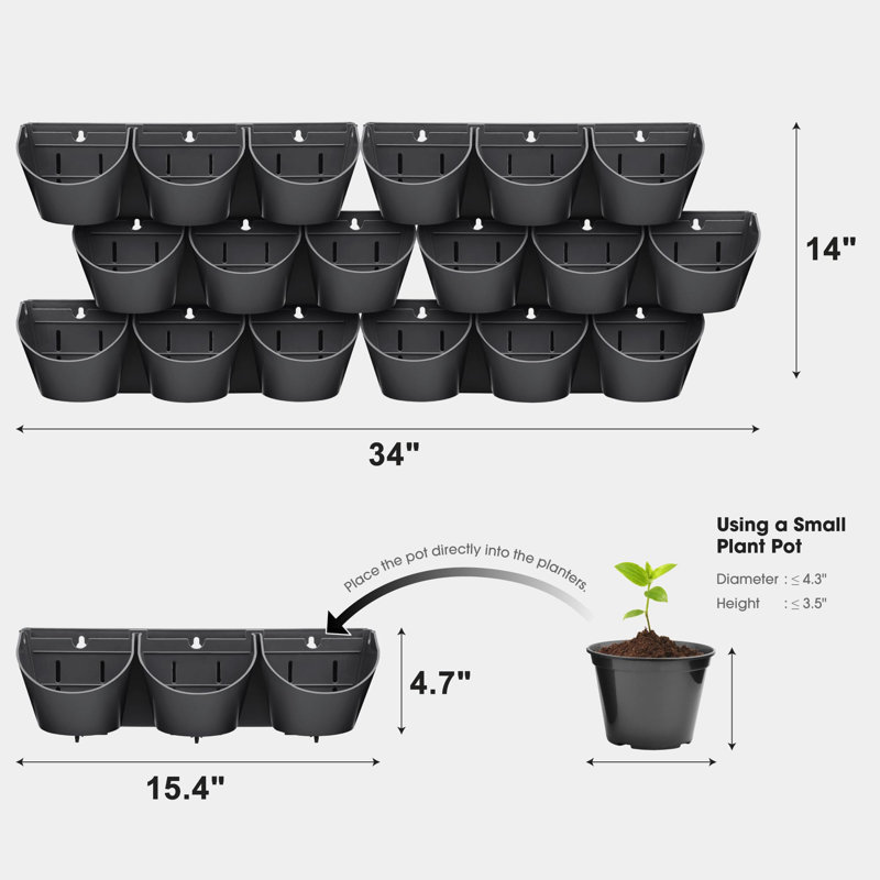 Set Of 6, 18 Pockets, Self-Watering Stackable Vertical Planters - Wall Mounted Plastic Planters
