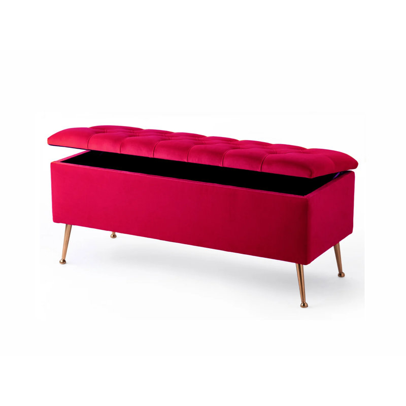 Amara Wide Velvet Tufted Rectangle Storage Ottoman Footstool Upholstered Bench with Legs for Living Room & Bedroom