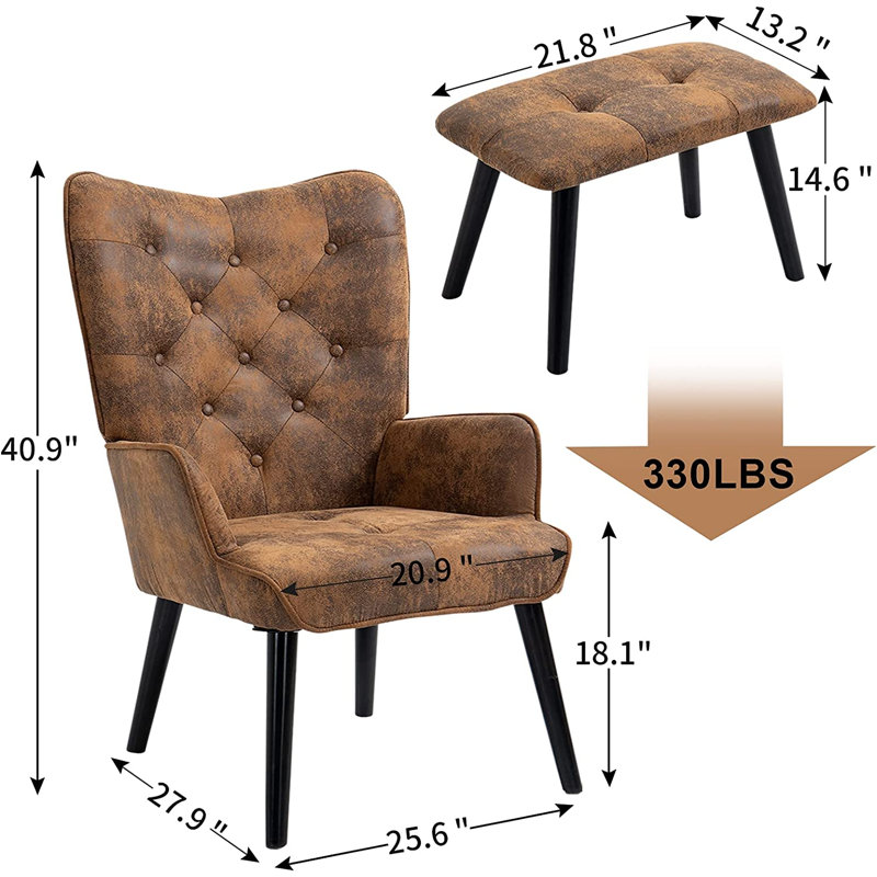 Upholstered Accent Chair with Ottoman, Gold
