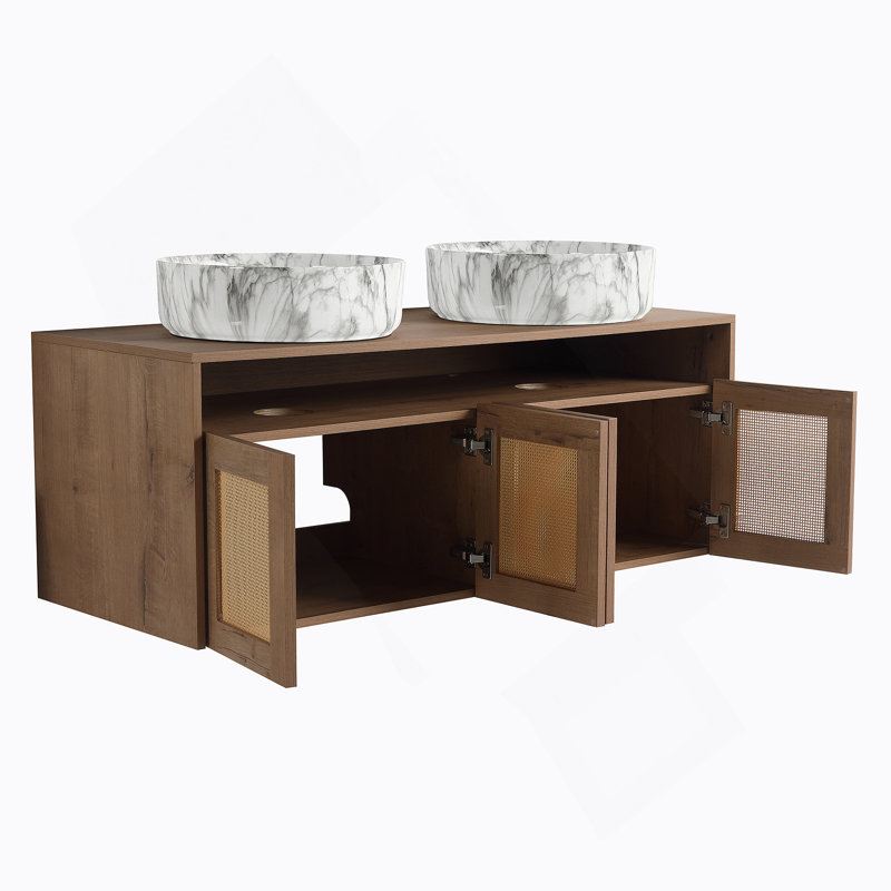 Meuble-lavabo de salle de bain avec lavabo en céramique, porte à fermeture douce, conception à fixation flottante