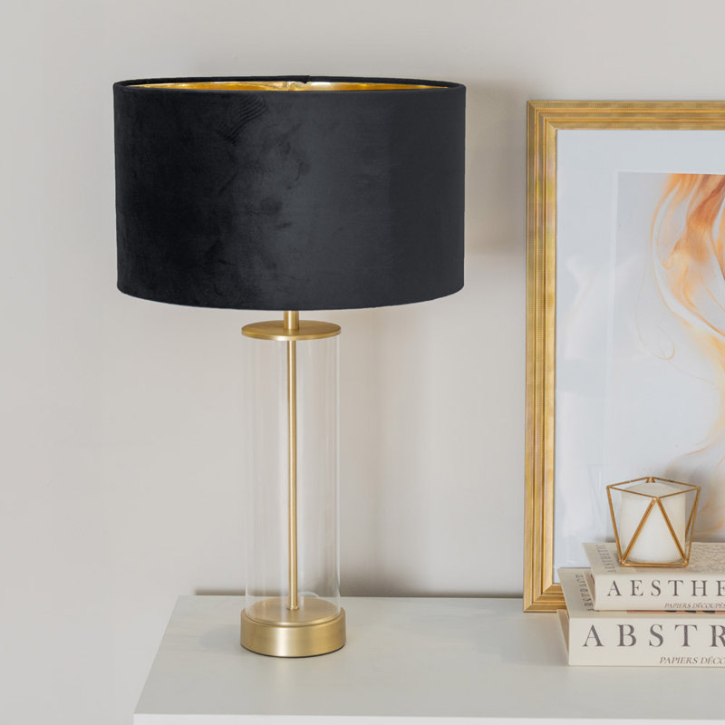 Ahedo Glass Table Lamp, Yes, Clear/Gold Base/Black/Metallic Gold Shade