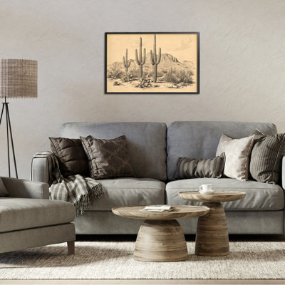 Cactus Desert Vintage Landscape Framed Giclee, design by Petal Prints Design