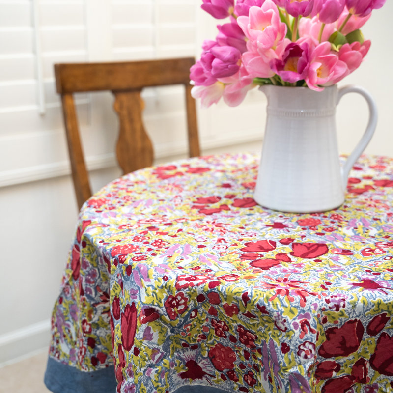 Jardin Handmade Floral Tablecloth, 90" x 90"