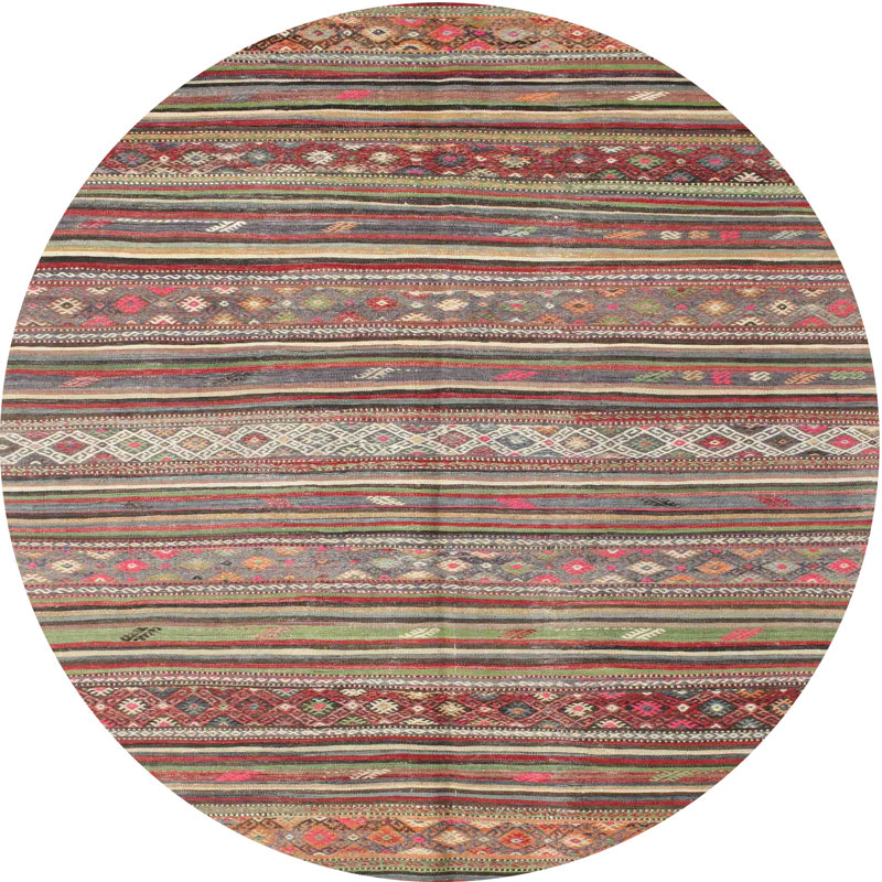 Tapis rouge / vert / brun Southwestern, Rond 7 pi