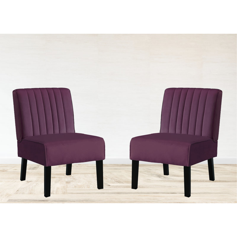 Chaises d'appoint Mid-Century modernes en velours 2, fabrication en bois massif, mauve foncé pour salon et chambre à coucher 2 pièces, revêtement, pieds, décoration