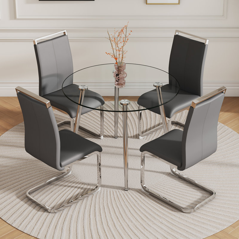 Ensemble de table de salle à manger 5 pièces Modern Modern, table de cuisine minimaliste avec 4 chaises en porte-à-faux en similicuir gris