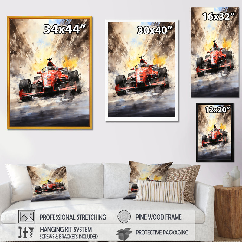 Formule 1 Speed Car Speedway Fury 1 - Art de traces de course, Cadre flottant doré, H 20 po x l 12 po x P 1 po