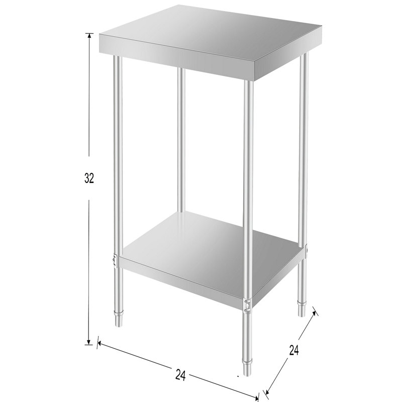 Table de travail commerciale de 24 po en acier inoxydable pour le restaurant et la maison, d'une hauteur de 32 po avec des cuisines sous étagère,