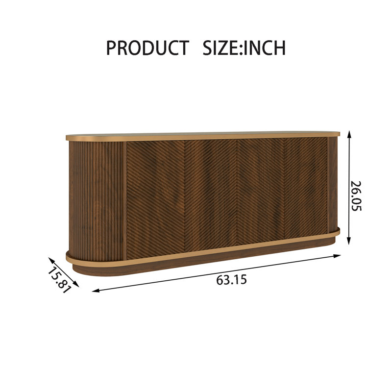 Buffet 63 "en diagonale cannelée avec rangement, Brown