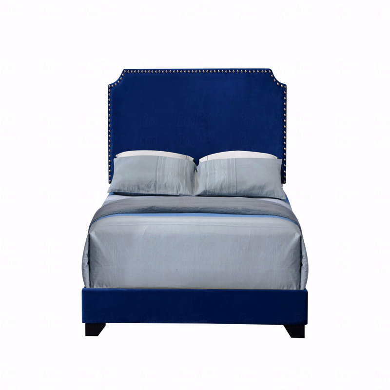 Structure de grand lit, velours bleu Haemon