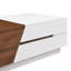 Table basse moderne extensible avec plateau coulissant et rangement en blanc et noyer, parfaite pour les espaces de vie polyvalents