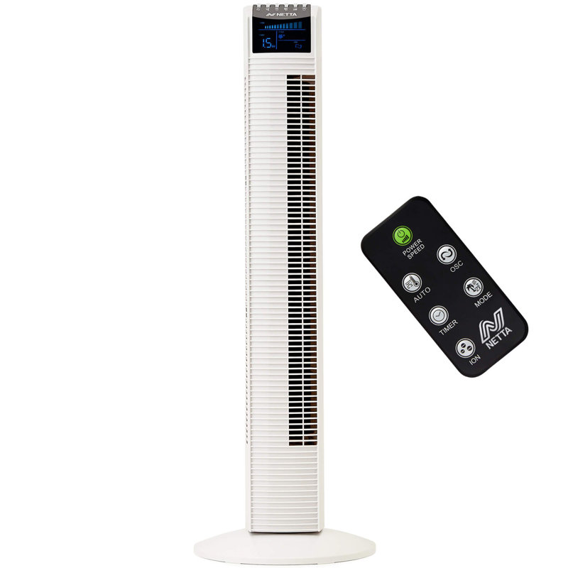 NETTA Tower Fan, 36 Inch Oscillating With Remote Control, LED Display, 3 Speed Settings With Timer, White