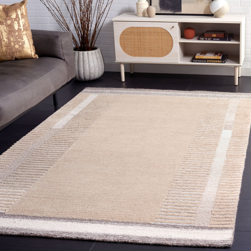 Alysandra Ebony Hand Tufted Wool Cotton Abstract Rug in Ivory/Beige, Rectangle 5' x 8'