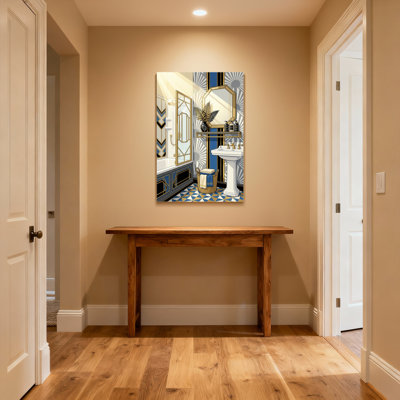 Bath & Laundry Geometric Pattern With Blue And Gold Accents