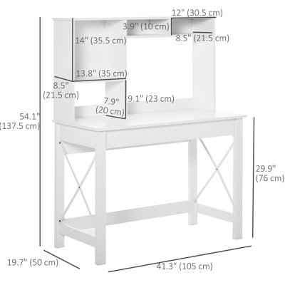 Bureau d'ordinateur avec rangement, table d'étude avec étagères, blanc