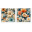 Terre cuite chaude et motif floral floral bleu - ensemble de collage floral carré carré de 2-139388602-139388600