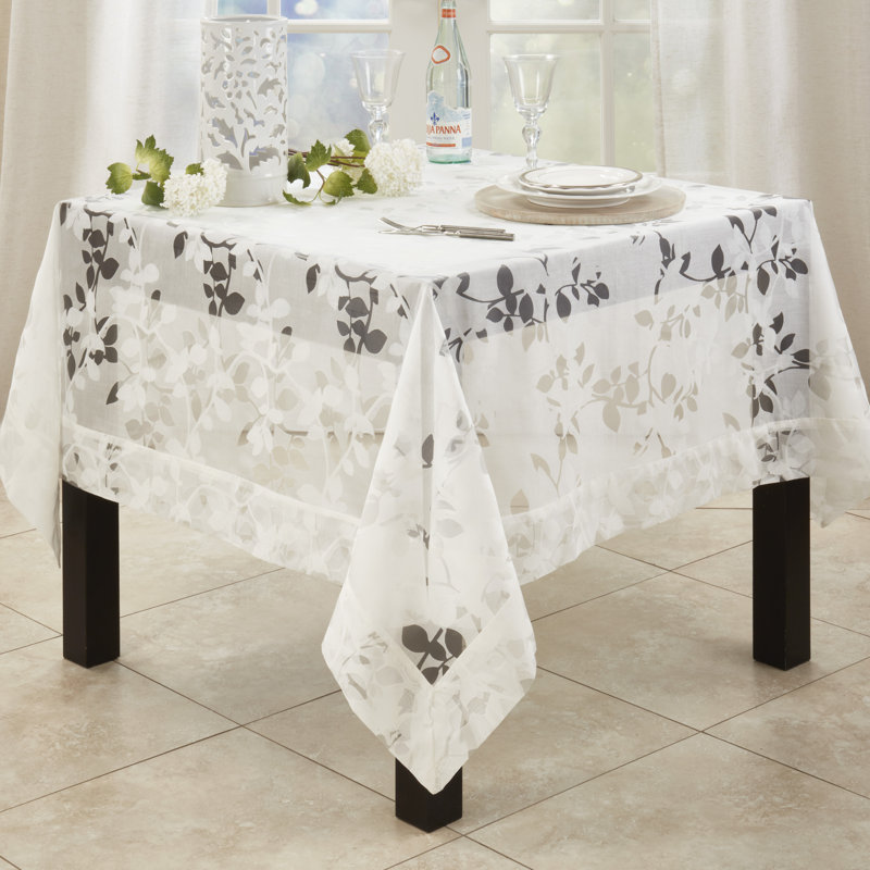 Sheer Elegance White Vine Design 70" Tablecloth