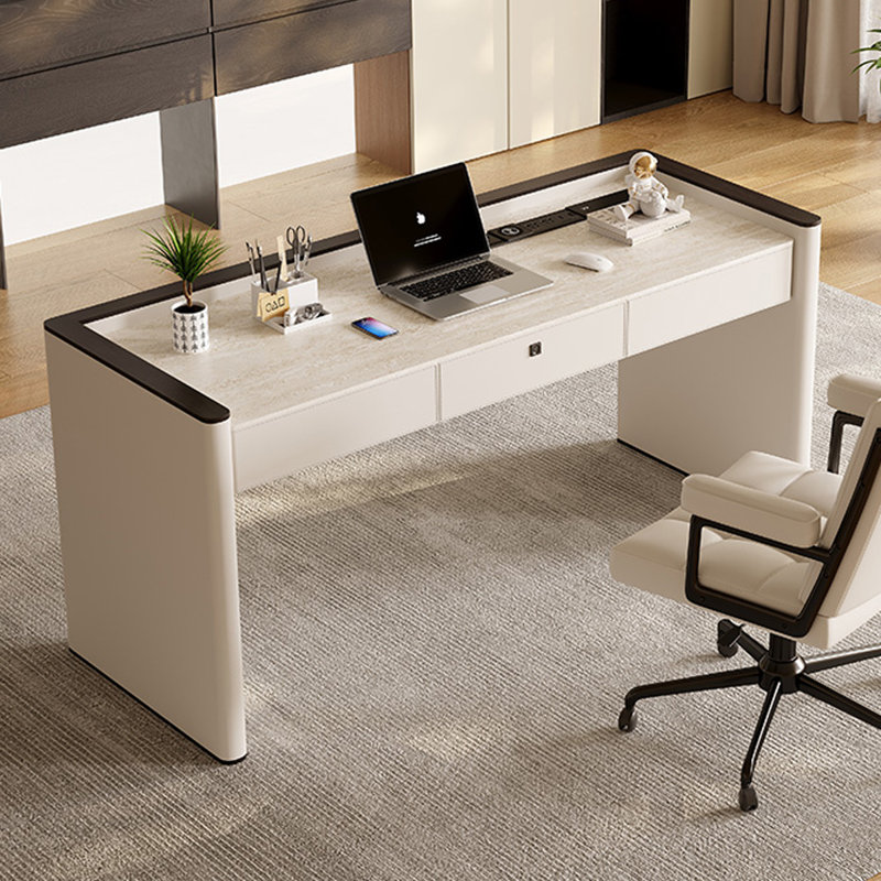 Bureau blanc rectangulaire en pierre, Blanc, H 30,31 po x l 62,99 po x P 23,62 po