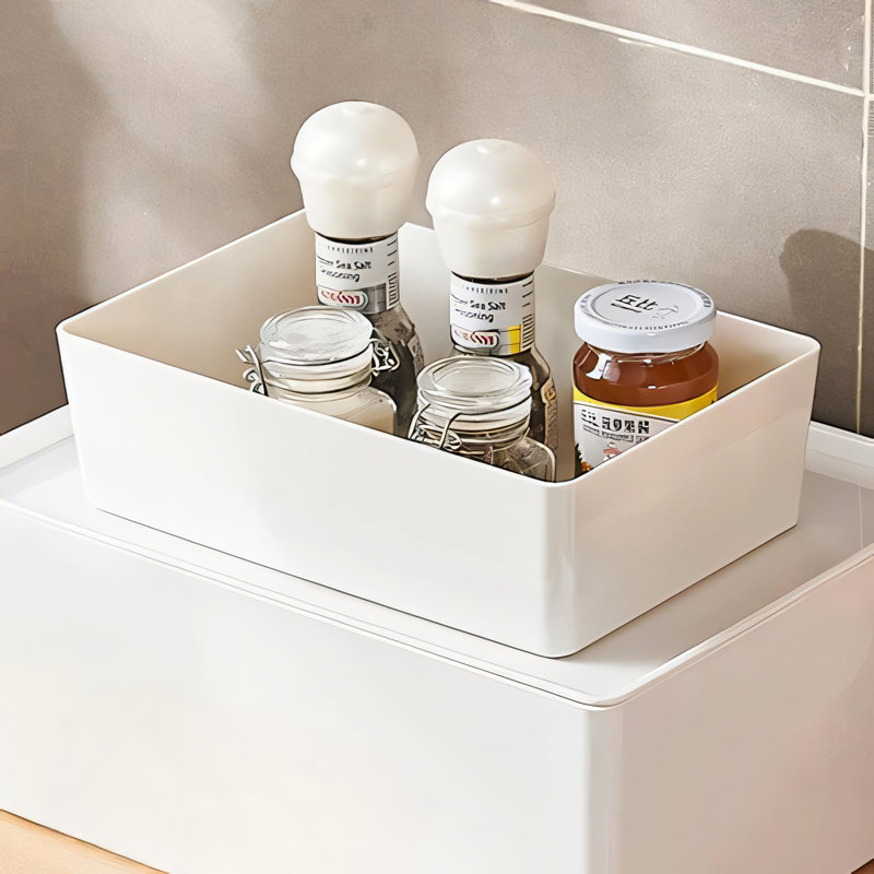 Plastic Storage Bin With Lid Stackable Containers White Small Storage Basket Organizer Bins For Organizing Office, Classroom, Pantry, Shelves, Vitamins, Snack 6E6AE8D4DE0F4912AF33D883CA5D6269