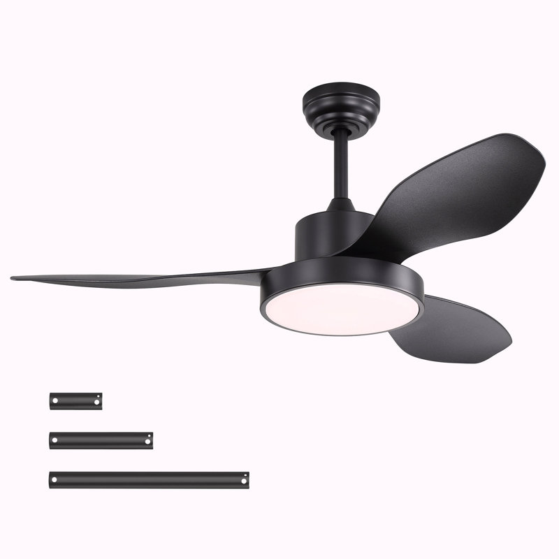 47 Inch Ceiling Fan With 22W LED Light And Remote Control 6 Speeds Reversible DC Motor For Bedroom, Black, Black
