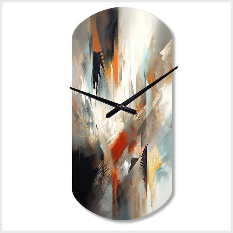 Horloge murale en métal orange et bleu abstraite de couleurs mixtes IV - Minimalisme, horloge murale asymétrique, Petit