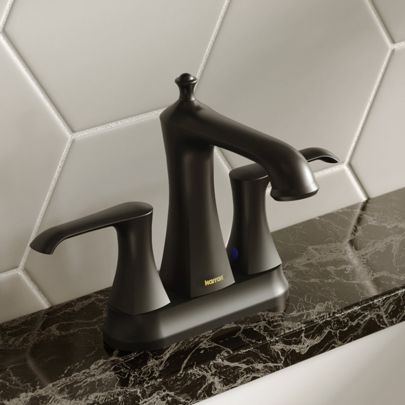 Poêle à bois Karran Robinet pour salle de bain à 2 poignées Centreset avec bonde escamotable assortie, Noir mat