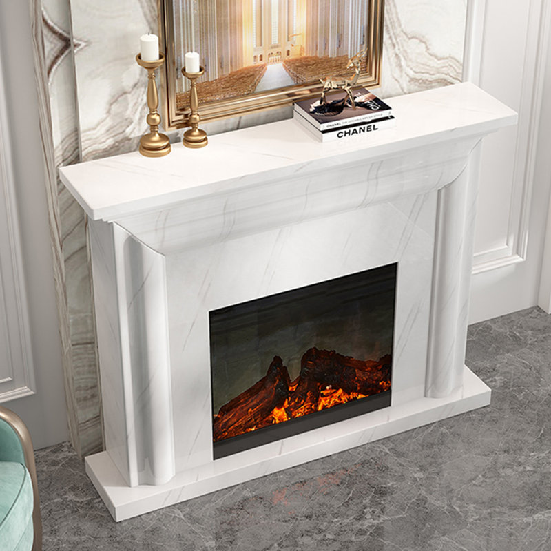 White Solid Wood Electric Fireplace